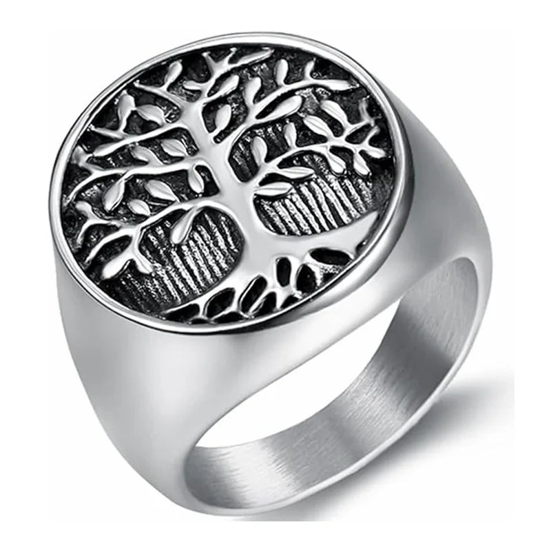 Norse Mythology Yggdrasil Rings Men Vintage Viking Tree of Life Ring Stainless Steel Amulet Jewelry Anillo De Acero Inoxidable