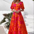 Women Summer Dresses Designer Women Clothing Short Puff Sleeve Smocked Tiered Beach Sundress Casual Printed Tie Waist Dress