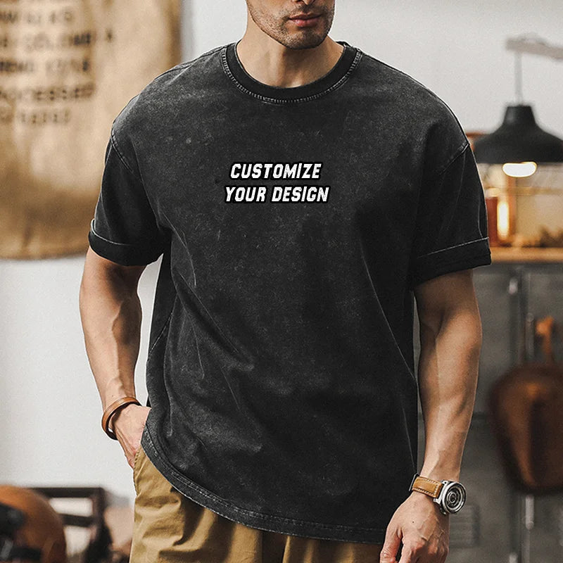 Wholesale 100% Cotton Acid Wash Oversized T-Shirt 250gsm Heavyweight Custom Blank Vintage T-Shirt for Men