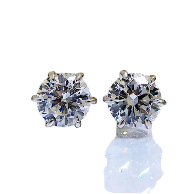 925 Sterling Silver 18K White Gold Plated 8mm 6-Prong Round-Cut Cubic Zirconia Stud Trendy Weddings Parties Gifts Engagements