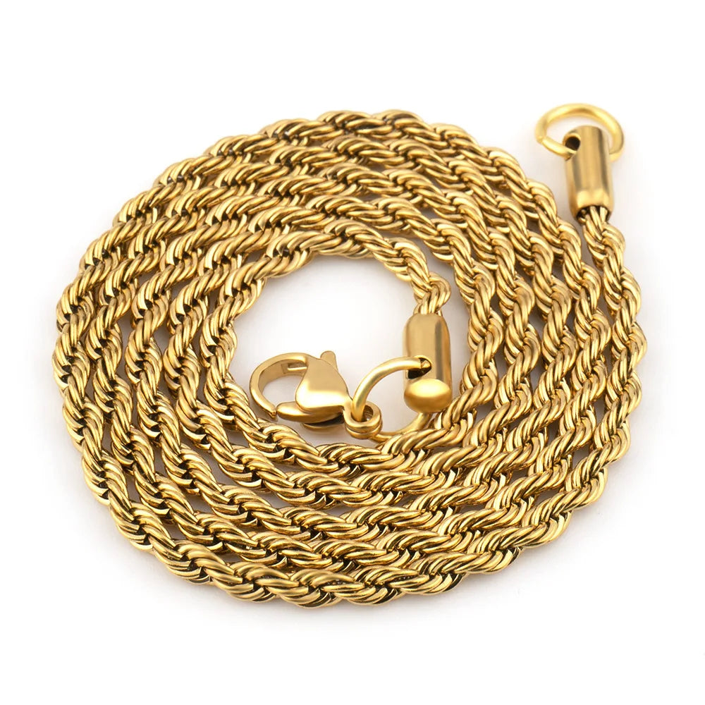 3mm-5mm Stainless Steel Twist Chain Vacuum Color Preserving Electroplated Gold Necklace Titanium Steel Hip Hop Accessory Chain