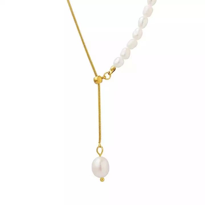 Fashion Stainless Steel 18K Gold Plated Jewelry Gift Fresh Water Pearl Snake Chain Choker Necklace for Women