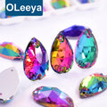 Oleeya  Factory Wholesale Teardrop 5A Glass Droplet Crystal AB Sew on Rhinestones for Dresses