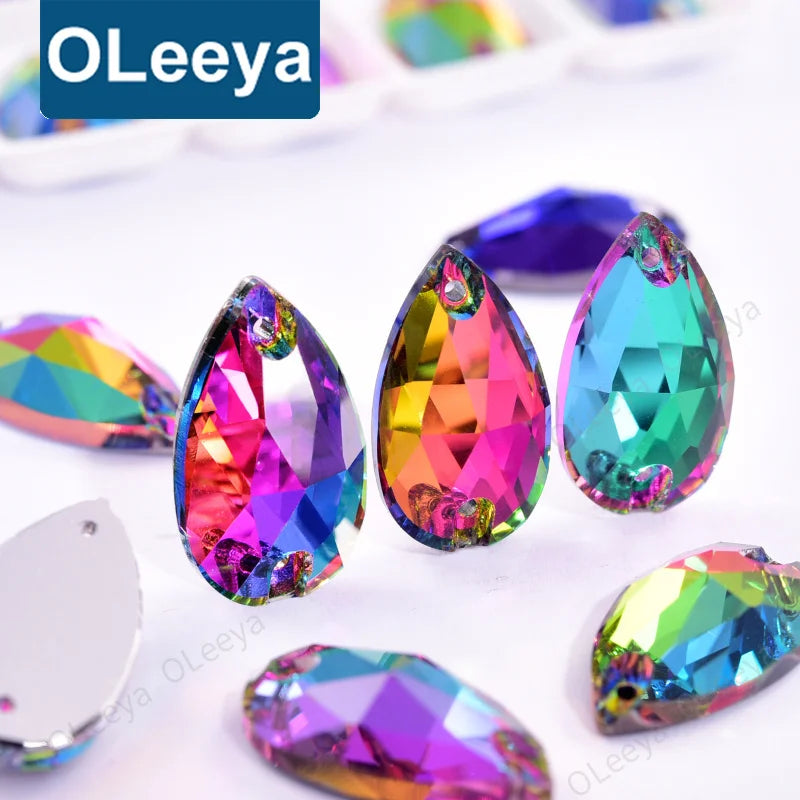 Oleeya  Factory Wholesale Teardrop 5A Glass Droplet Crystal AB Sew on Rhinestones for Dresses