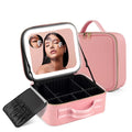 Wholesale Cosmetic Organizer Case With Adjustable Compartments Waterproof Portable Travel Makeup Bag With Mirror and LED Lights