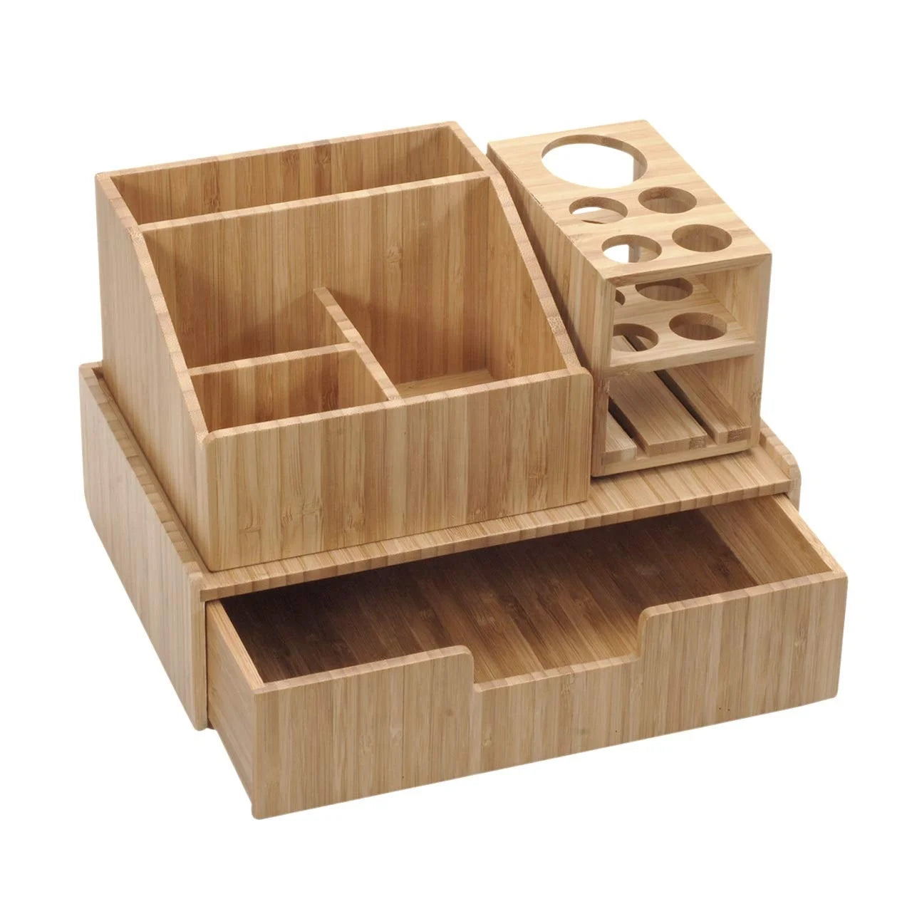 Bamboo Makeup Organizer Desk Cosmetic Storage Bin Makeup Organizer Box Tabletop Makeup Drawer Organizer Cosmetics Holder