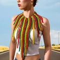 Exaggerated Long Tassel Wooden Necklace and Earrings Set Flag Pattern African Middle East Banquet Ornament Handmade Jewelry Set
