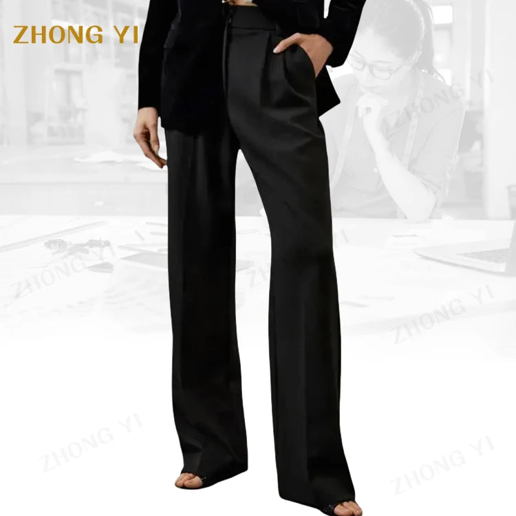 Factory Wholesale Custom Oem New Satin High Waist Wide Leg Pants for Loose Silk Elegant Fashion Women Casual Suit Long Trousers
