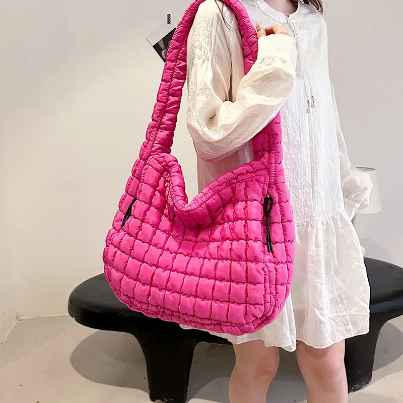 OEM Large Quilted Carryall Puffer Shoulder Bag Lightweight Cloud Down Filled Padding Hobo Custom Huge Size Winter Sling Tote Bag MegaBDM