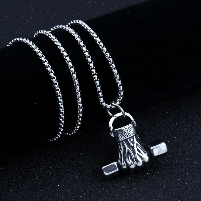 Fashion Retro Fitness Gym Dumbbell Pendant Necklace Men Punk Hip Hop Jewelry Stainless Steel Jewelry