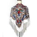 90x90 Russian Floral Paisley Fringe Shawl Vintage Square Headscarf Bohemian Women Printed Wrap Scarf for Holiday Gift Travel