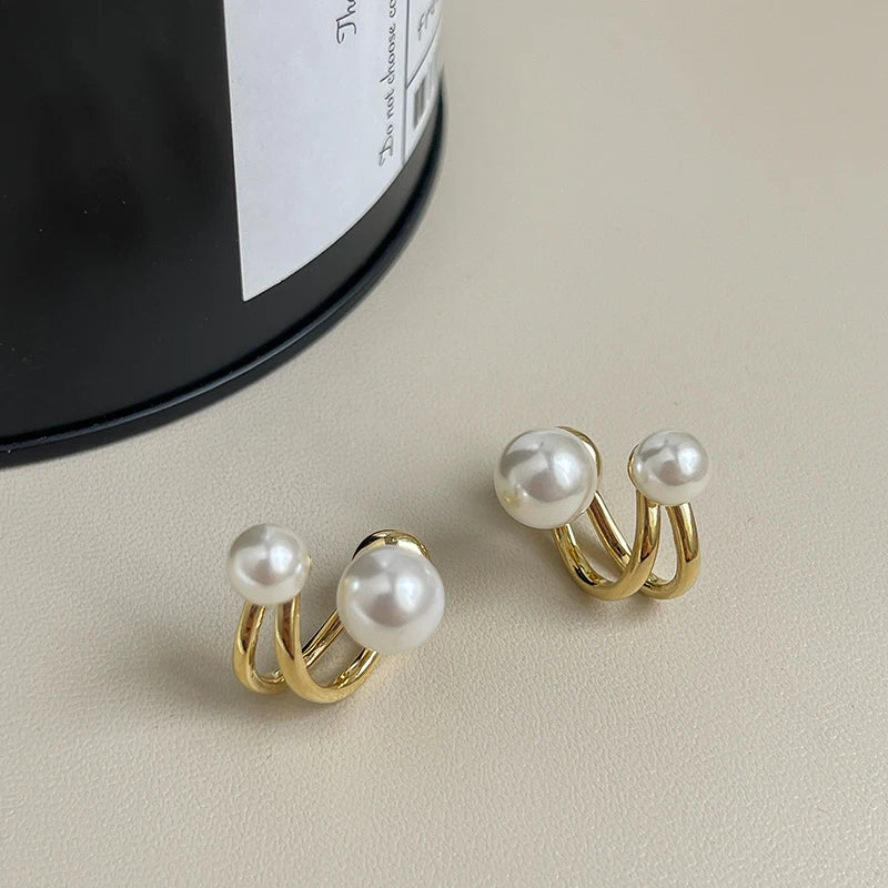 AA00189 Fancy Jewelry S925 Silver Needle Women Earrings Fashion Pearl Studs Earrings Double Use