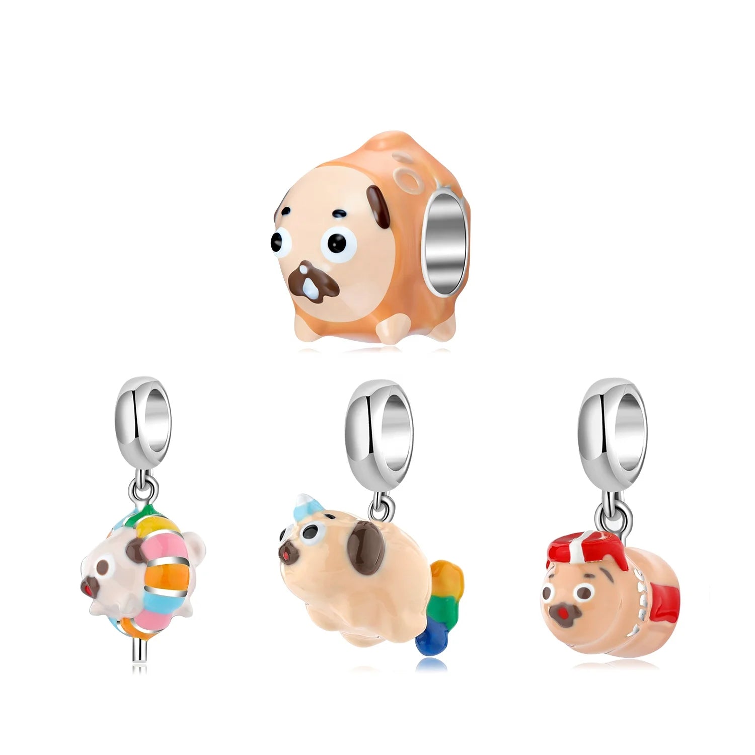 Rainbow Fart Pug Animal Pendant Bead 925 Sterling Silver Enamel Jewelry for Women Bracelet Fine Jewelry Making Cartoon Charm