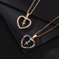 DAIHE Gemstone Heart Pendant 18 K Gold Stainless Steel Custom Rhinestone CZ Zircon Heart Cross Necklace