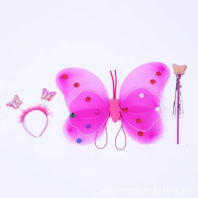 Kid's Princess Dress up Accessories 3PC Butterfly-shaped Light wings Set With fairy Wand wings and Headband  for
