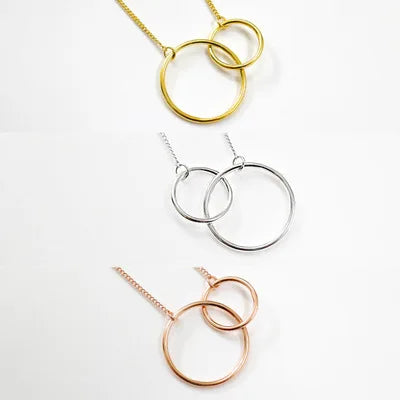 Tonglin Wholesale Korean Necklace Double Circle Double Ring Necklace Set Chain S925 Sterling Silver Necklace for Ladies