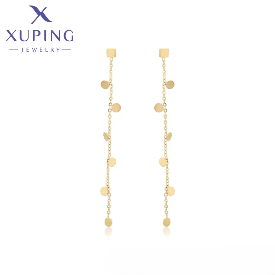 T000964696 XUPING JEWELRY 14K Gold Color Trendy Stainless Steel Korean Vintage Fashion Gold Plated Fine Earrings