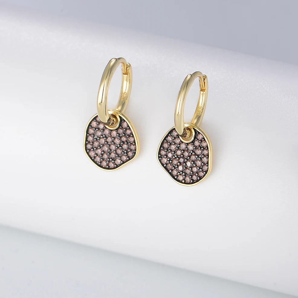Personality Trend Women's Jewelry Accessory 925 Sterling Silver Geometric Irregular Tag Zircon Hoop Huggie Earrings