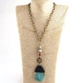 Fashion Women Natural Stone Beads Alloy Wafer Hollow Irregular Amazonite Solider Cross Water Drop Choker Pendant Choker Necklace