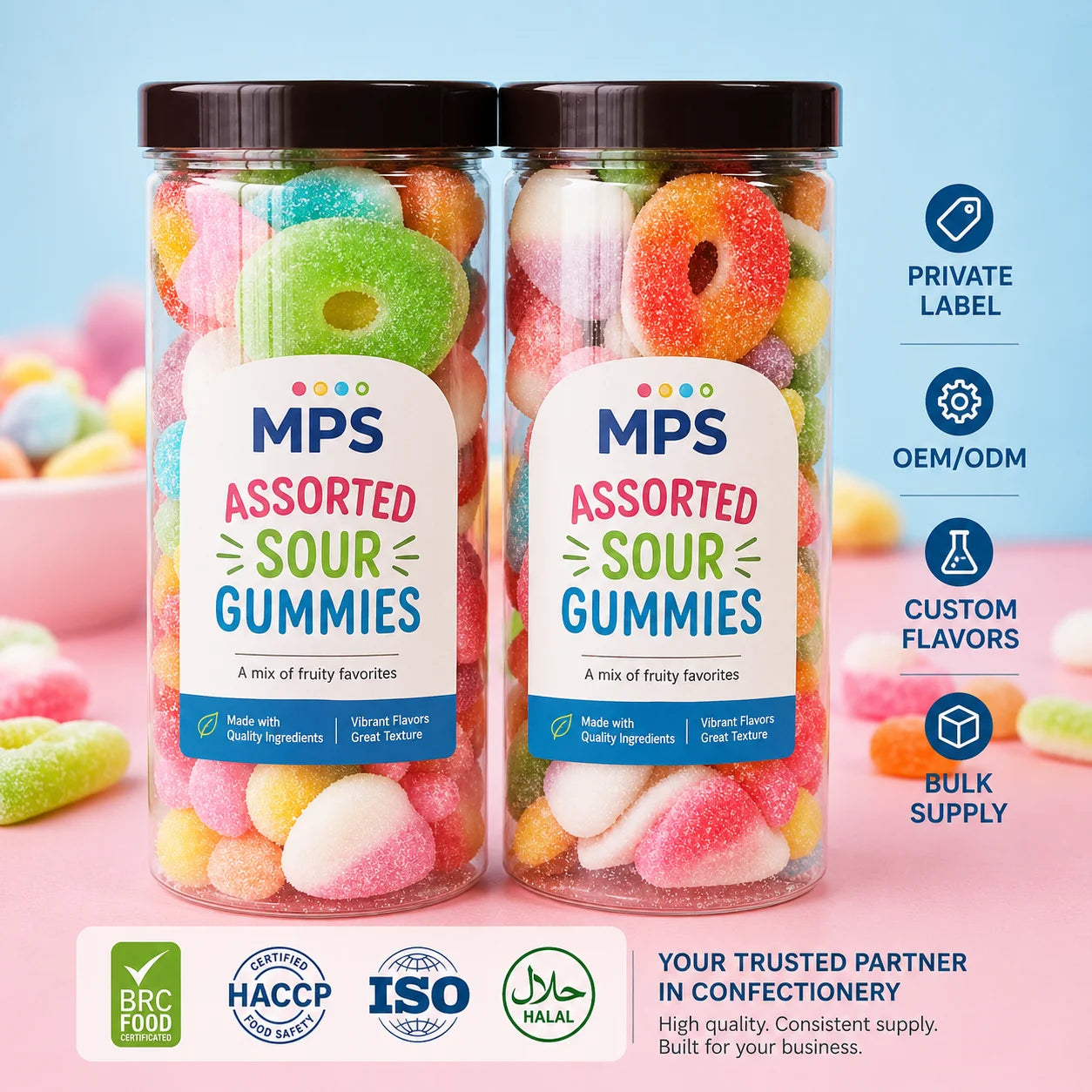 Factory Directly Sale Sour Jolly Fruit Flavor Halal Bulk Gummies