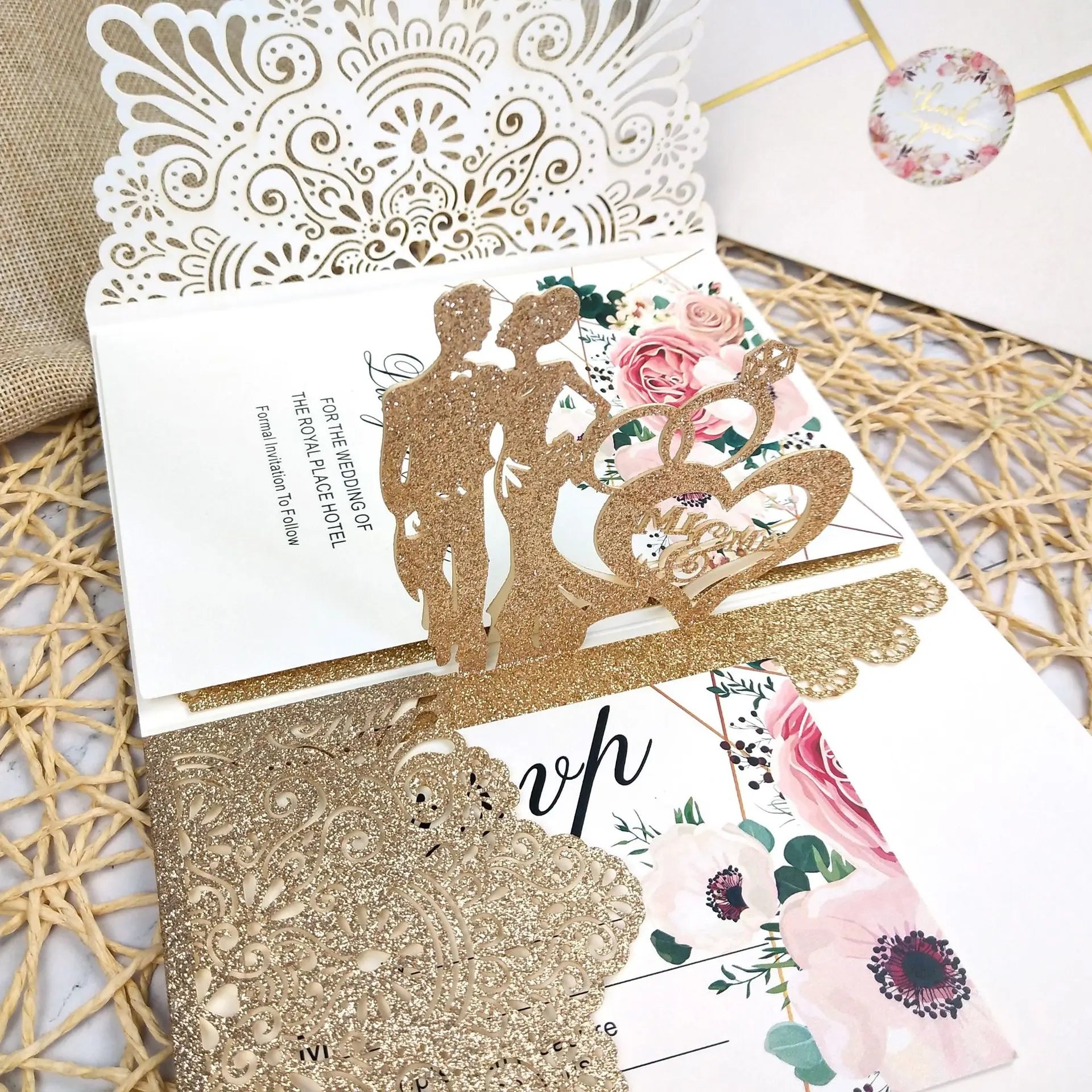 Laser Cut Wedding Cards Stylish Love Style Paper Invitations for Bride and Groom