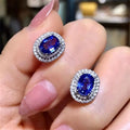 CAOSHI Fashion Oval Shape Brass 925 Silver Jewelry for Women Bling Blue Crystal Micro Paved Cubic Zirconia Stud Earrings