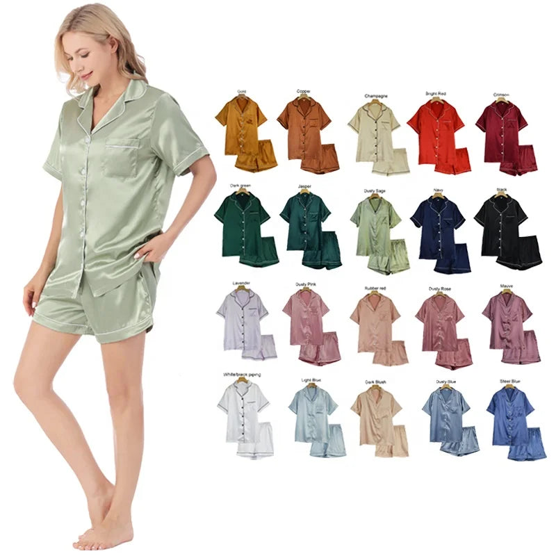 Luxury Bridal Bride Women's Plus Size Short Sleeve Shorts Pajama Set Silk Satin Sleepwear Women Bridesmaid Wedding Party Pajamas