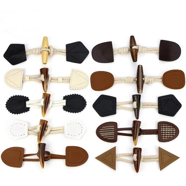 Wholesale Custom Color Sew on PU Leather Closure Toggle Button Horn Toggle Closure Buttons for Coat Jacket Sewing DIY