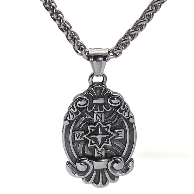 MECYLIFE North Viking Jewelry Compass Pendant Stainless Steel Necklace Men Vintage Viking Jewelry