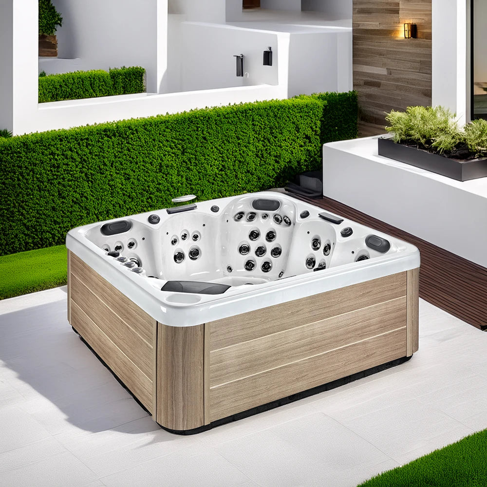 Sunrans Stylish 5-Person Size Outdoor Hot Tub Equipped with Advanced Balboa System and Forceful Massage Jets