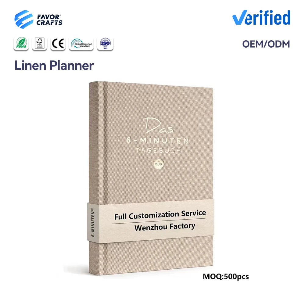 Factory Direct Sewn Bound Linen Planner Habit Tracker Goal Setting for Student Study and Office Work