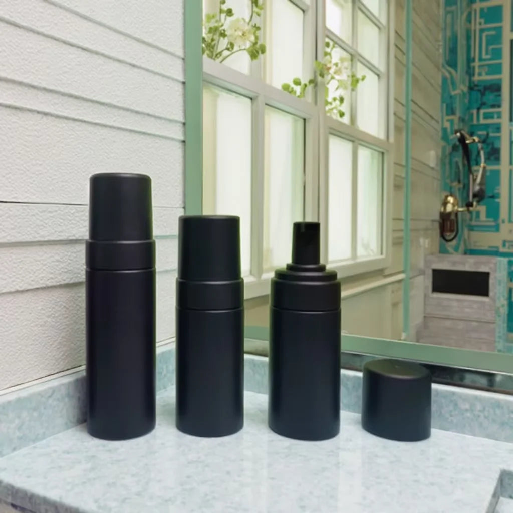Customized 100ml 120ml PET Matte Mousse Foaming Bottles Black Purple for Face Cleanser Shampoo Beauty Packaging False Eyelashes