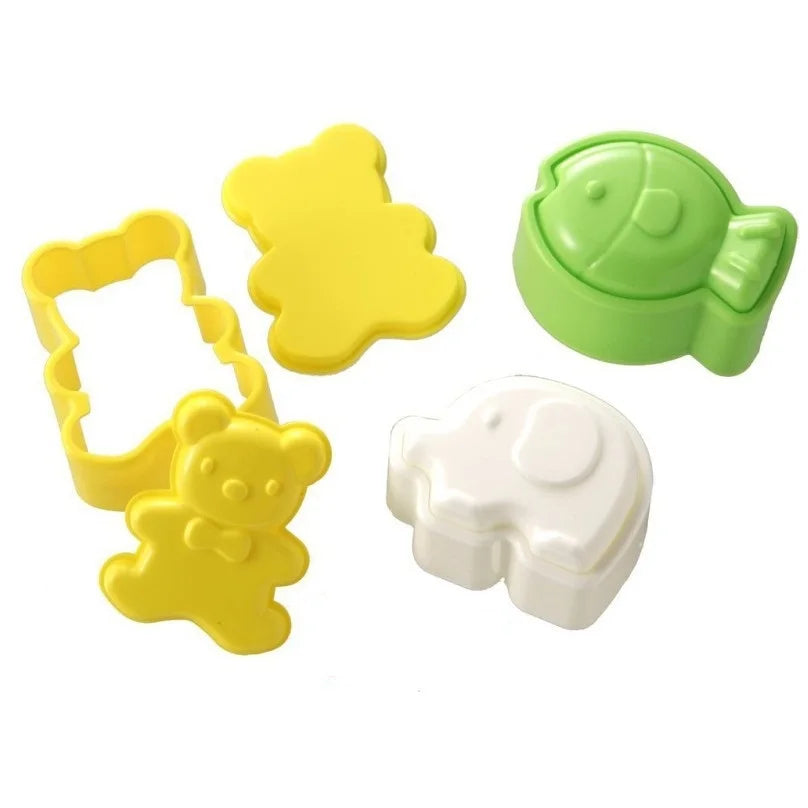 Cute Animal Cartoon Sushi Rice Balls Mold Set of 3pcs Mini Fish Bear Elephant DIY Plastic Rice Maker Environmentally Friendly