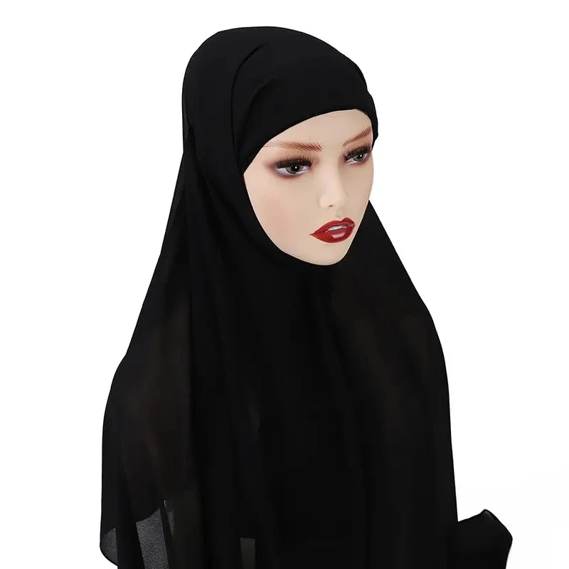 Black Luxury Islamic Bandana Women's Plain Chiffon Muslim Hijab Headscarf Instant Women's Tube Caps for Spring