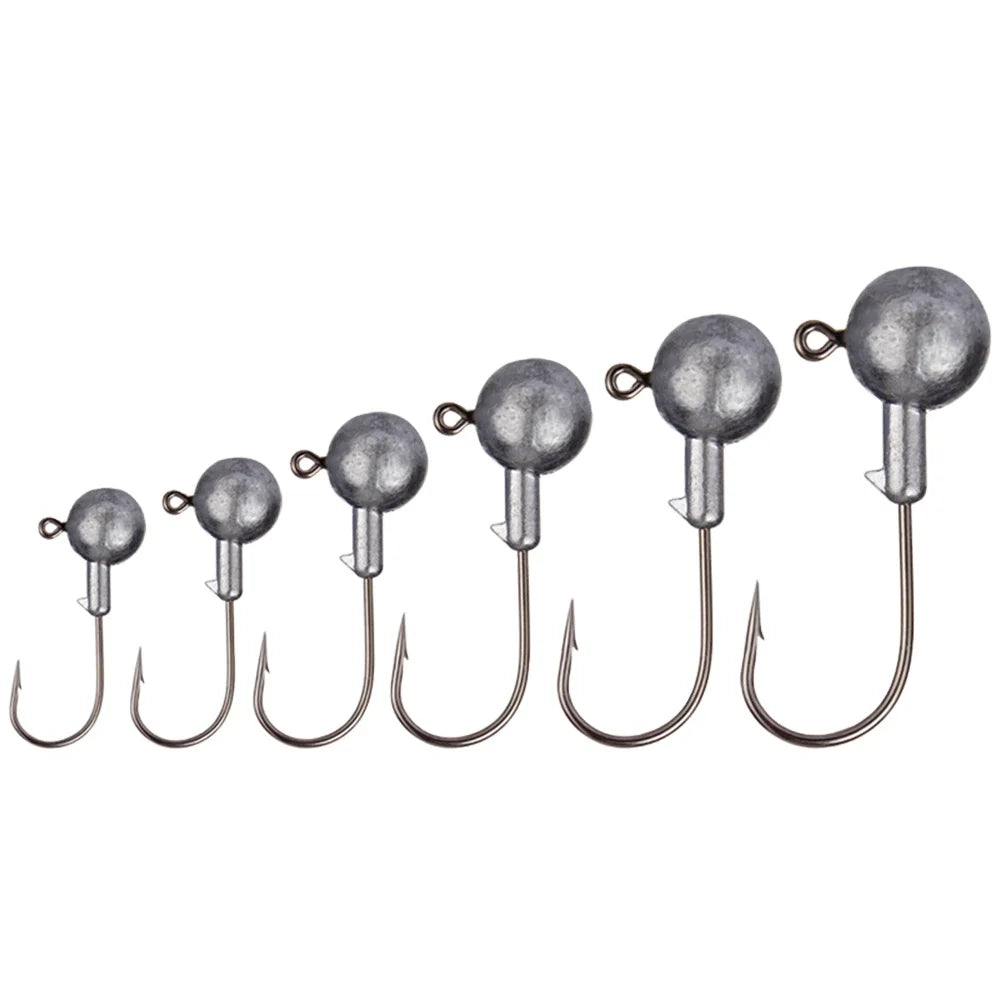 High Carbon Steel Barbed Pike Worm Fishing Lead Head Hook Factory in Stock Hot Sale