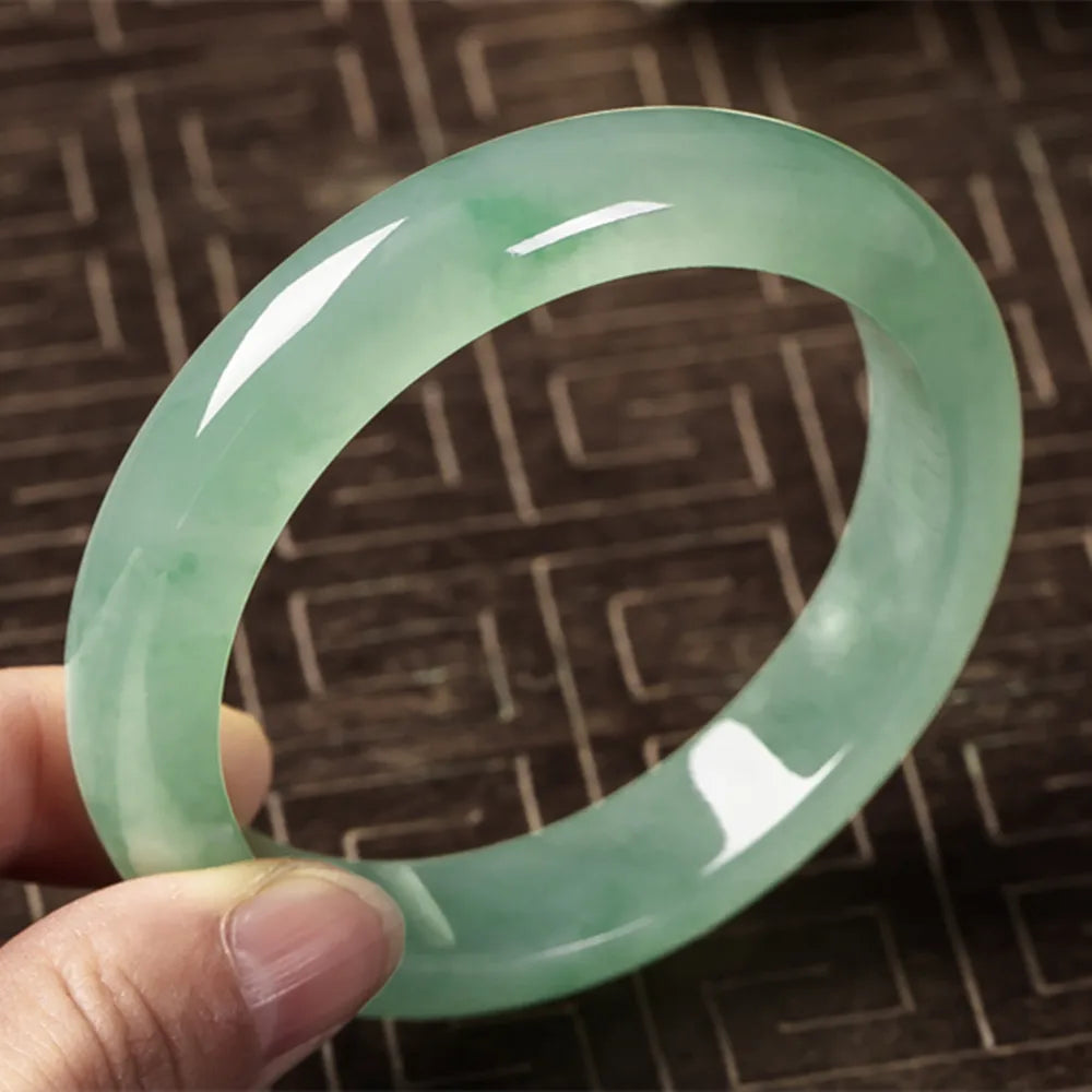 Women Bangle Natural Jade Emerald Light Green Bangle Free Certificate Transparent Burma Jade Bangle for Women