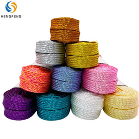 Custom Logo Metallic Glitter Shoelaces Gold Silver Flat Laces Wholesale