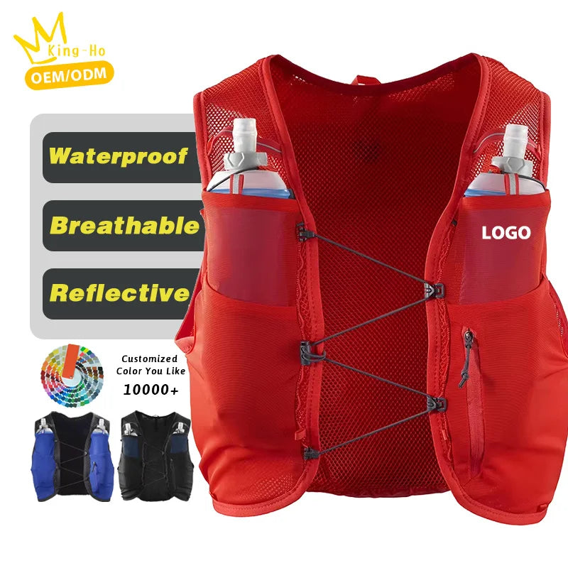 BSCI Factory Outdoor Sports Hiking Cycling Marathon Lightweight Reflective Hydration Trail Running Vest with 500ml Water Bottles
