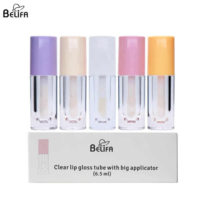 Custom Private Label 6.5 ml White Big Head Brush Wand Transparent clear Plastic Containers Packaging Small Empty Lip Gloss Tube