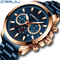 CRRJU Watch for Men Stainless Steel Mens Watches Luxury Multi-Function Chronograph Quartz Wristwatch Relojes Hombre Man Clock