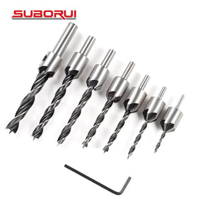 SUBORUI 8mm 7PC Brad Point Woodworking Chamfer Wood Countersink Drill Bit Set for Hard Wood Woodworking
