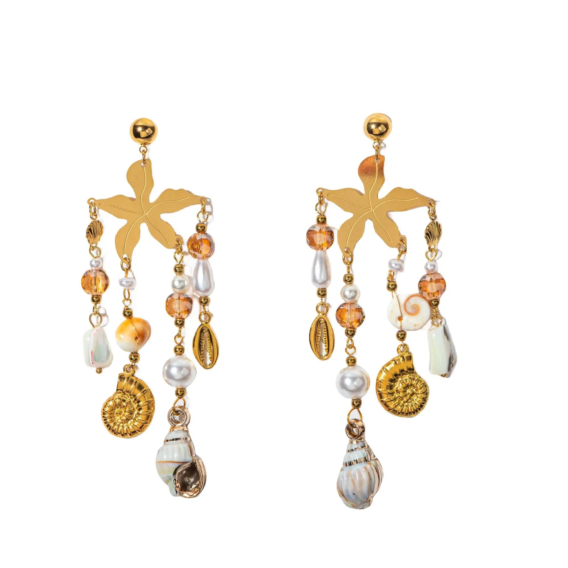 Stainless Steel 18K Gold PVD Plating Starfish Shell Dangle Earrings New Ocean Style Fashion Trend Accessories for Holidays