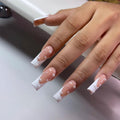 Temooi Wholesale 24Pcs ABS Finger Coffin Pretend Pearl Simple False Nails Press on With Nail Glue