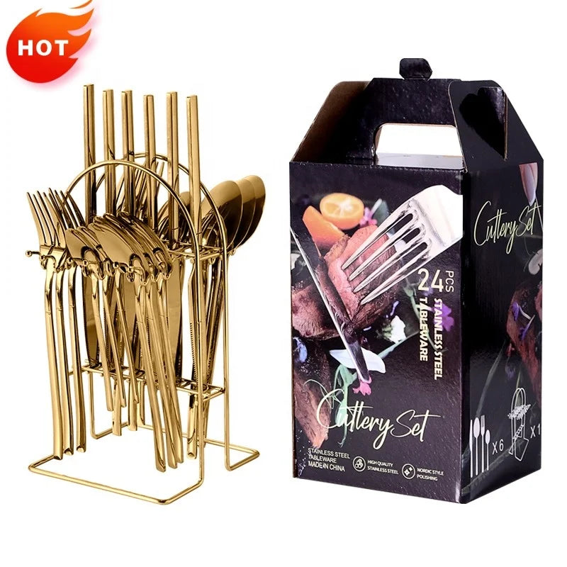 Luxury Stainless Steel Cutlery Set Wedding Travel Royal Dessert Spoon Silverware Rose Gold Black Dishwasher Safe Modern Design
