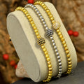 Gold Copper Round Beads Bracelets Luxury CZ Ball Charm Braided Bracelet Copper Beaded Bracelet Silver & Gold Gift for Men Women