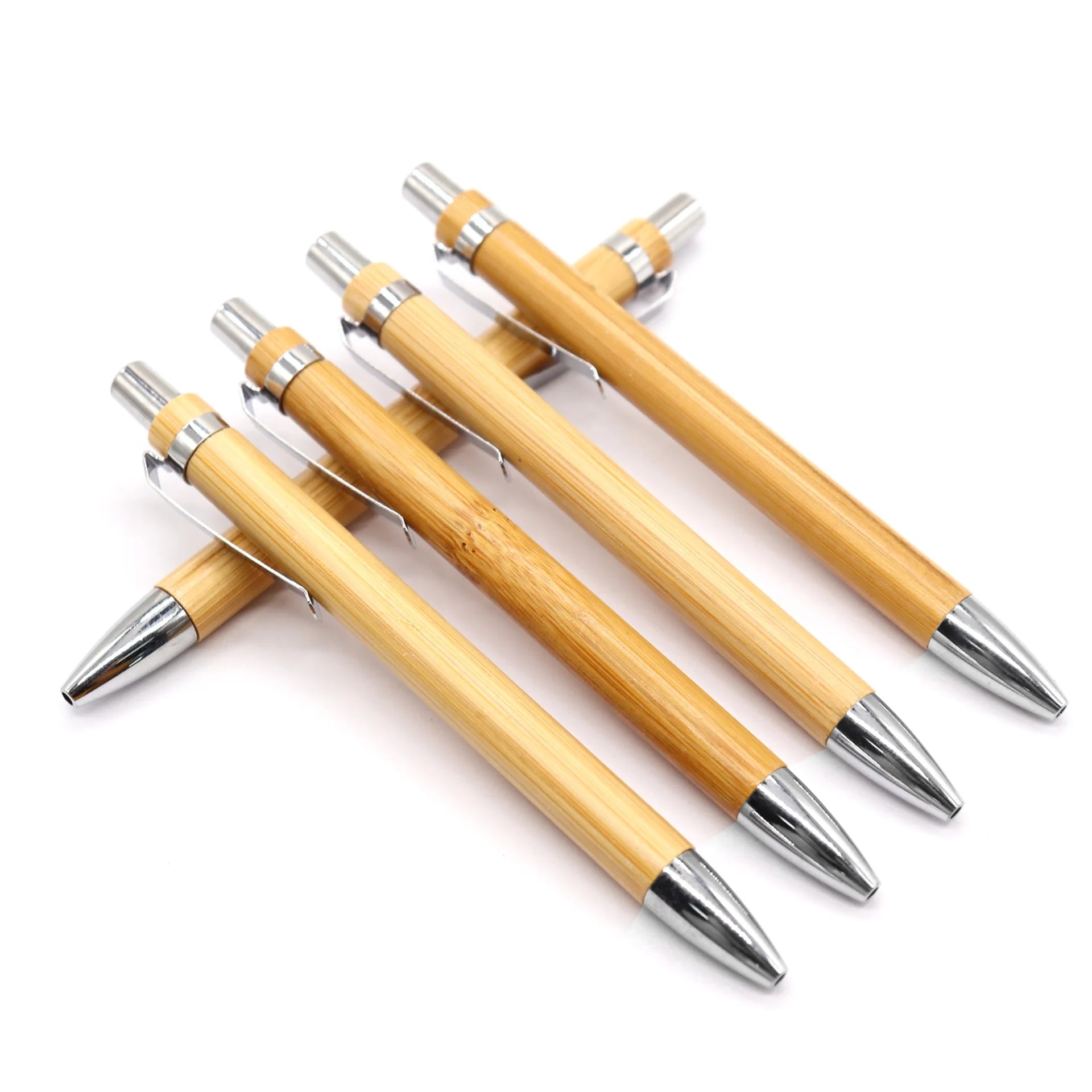 2022 Eco Friendly Bamboo Custom Logo Ballpoint Pen with Metal Clip Blue & Black Ink Novelty for Office & School Use