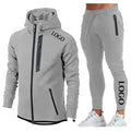Premium Stylish Reflective Stripes Printed Cotton Blank Plain Custom Embossed Logo Sweatshirts Men Full Zip up Hoodie Sets