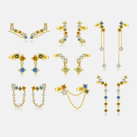 FUAMAY Fashion Jewelry Ladies 925 Silver Gold Plated Earrings Aretes De Mujer Colored Zircon Earrings