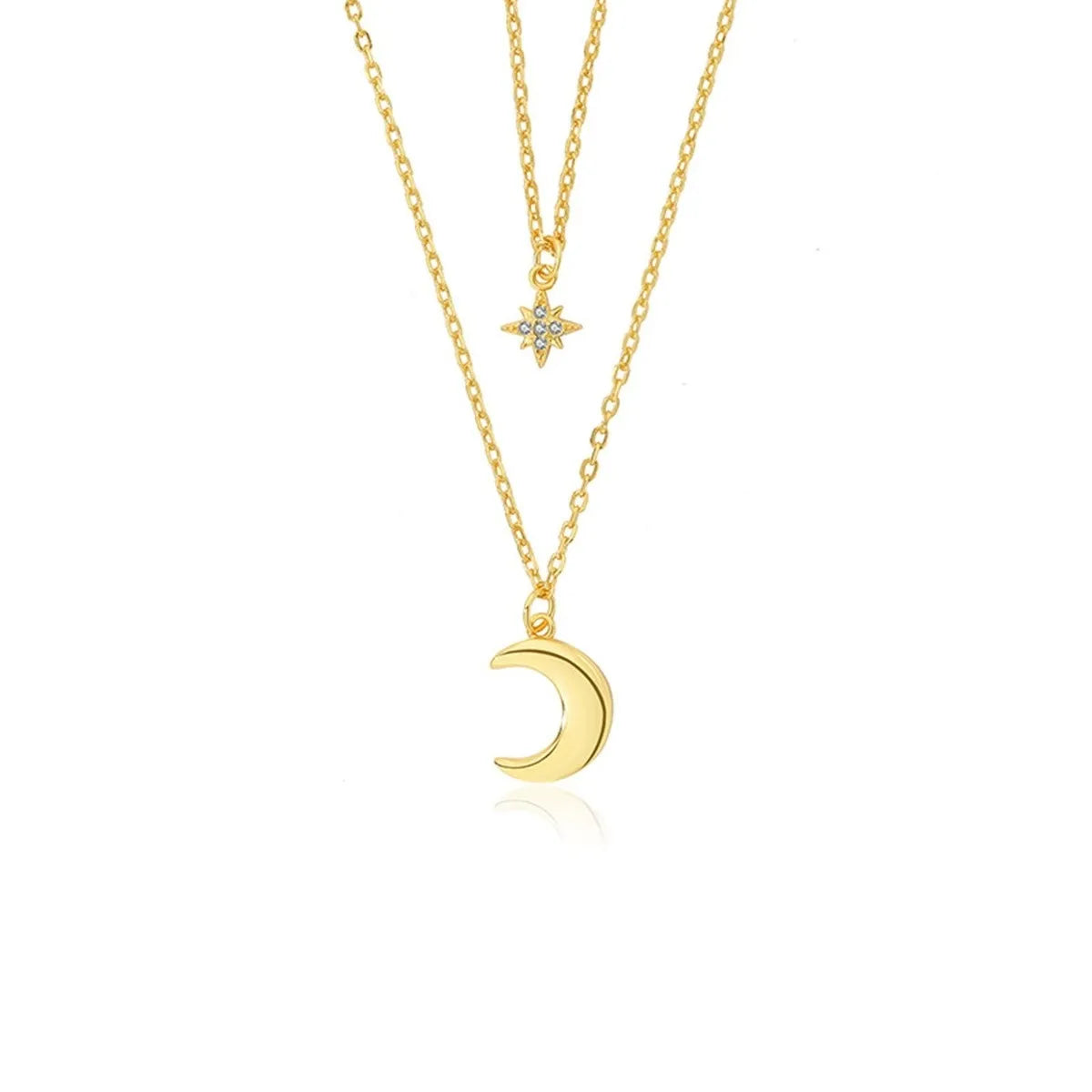 Fashion Jewelry 925 Sterling Silver Moon and Star Pendant Necklaces for Women 18K Gold Plated Two Layer China Necklace Jewelry