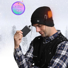 Smart USB Charging Winter Hat Wool Knitted Cuff 100% Wool Letter Pattern Electric Heating Outdoor Cold Protection for Men Travel